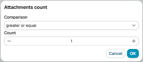 The Attachments count dialog, with a comparison and a count