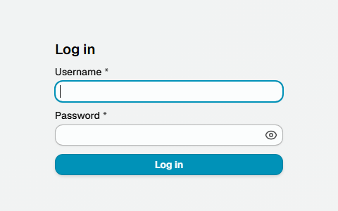 The log in page of the administrator panel, with username and password fields and a Log in button